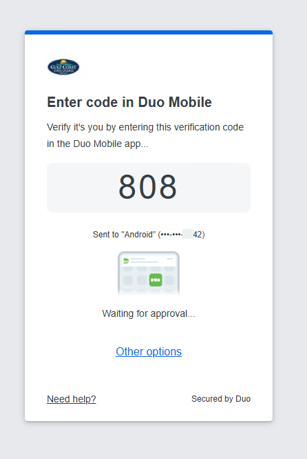 Enter code in Duo Mobile screen