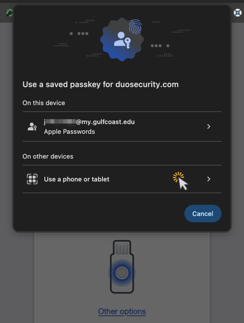 Use a saved passkey for duosecurity.com